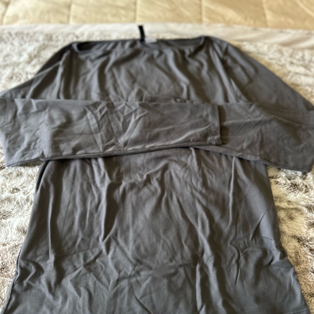 Divided Charcoal Boat Neck Long Sleeve Shirt